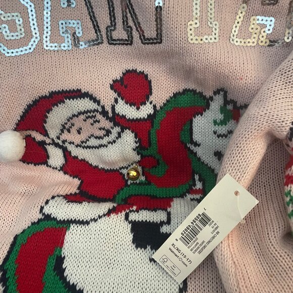 No Boundaries NWT Christmas Sweater Santa's Favorite Pink Juniors XL 15-17 - Picture 4 of 6